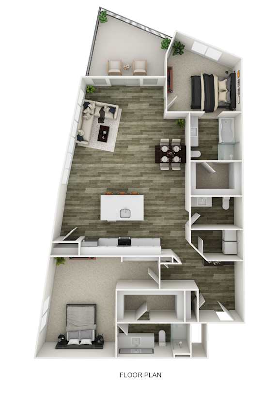 A floor plan of a house with a kitchen, living room, and bedrooms.