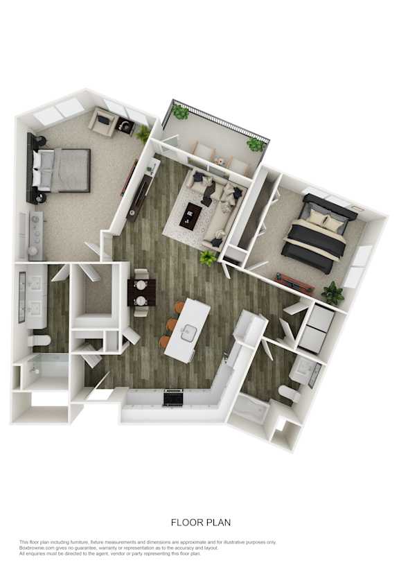 A floor plan of a small apartment with a kitchen, living room, and bedroom.