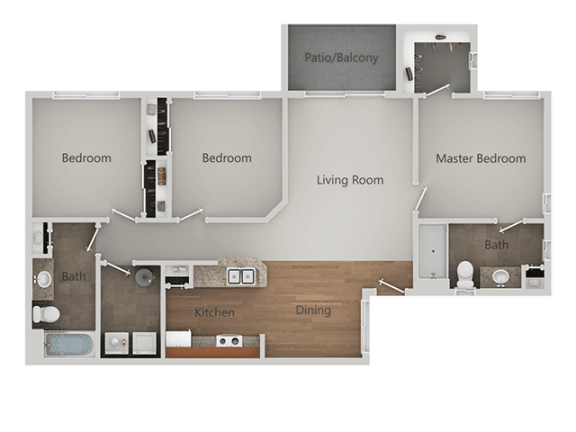 Three Bed Two Bath Floor Plan at Canyon Ridge Apartments, Surprise