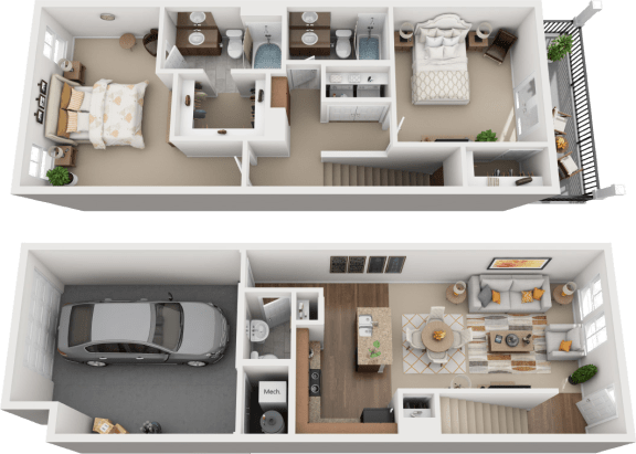 2 Bedroom 2 Bathroom Floor Plan at Falls at Riverwoods Apartments & Townhomes, Utah, 84321