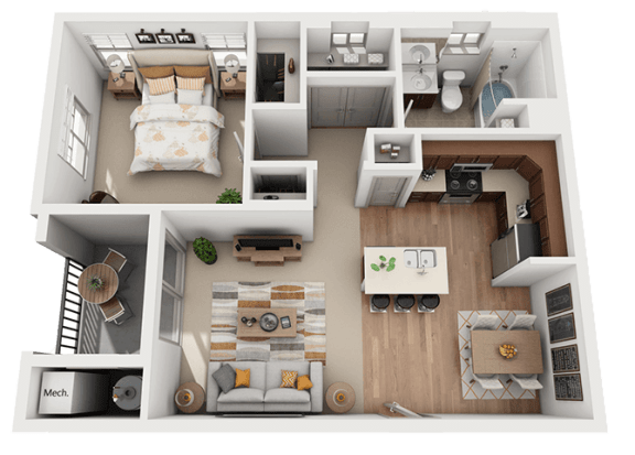 1 Bedroom 1 Bathroom Floor Plan at Foothill Lofts Apartments &amp; Townhomes, Utah, 84341