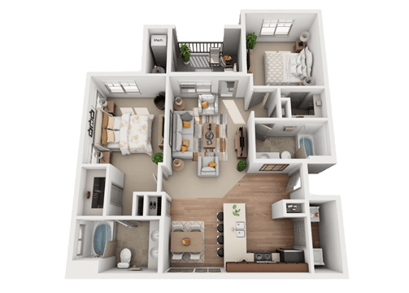 2 bedroom 2 bath Floor Plan at Foothill Lofts Apartments & Townhomes, Logan, Utah