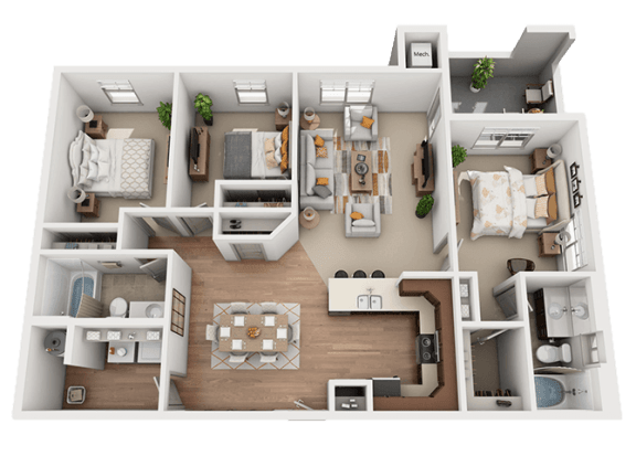 3 bedroom 2 bath Floor Plan at Foothill Lofts Apartments & Townhomes, Logan