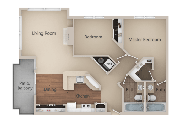 2X2 Floor Plan at Metropolitan Place Apartments, Renton, 98057