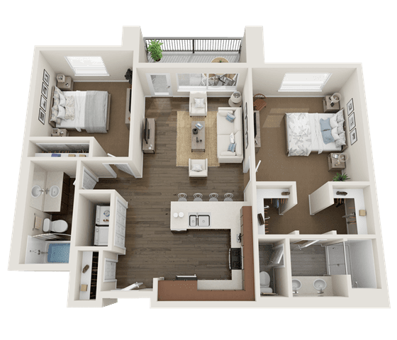 2 Bedroom Floor Plan at Foothill Lofts Apartments &amp; Townhomes, Logan, UT