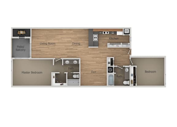 2 Bedroom 2 Bath With Den Floor Plan at Aztec Springs Apartments, Mesa, AZ