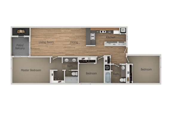 3 bedroom 2 bath Floor Plan at Aztec Springs Apartments, Mesa, Arizona