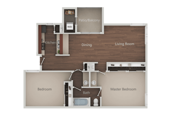 One bedroom One bathroom Floor Plan at Eucalyptus Grove Apartments, Chula Vista