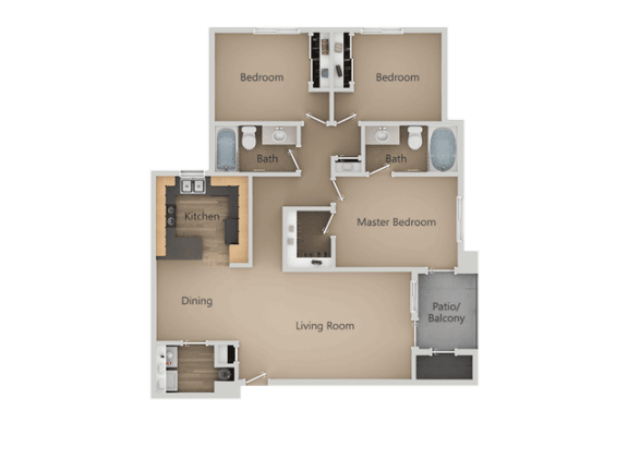Three Bed Two Bath Floor Plan at Four Seasons at Southtowne Apartments, South Jordan, UT
