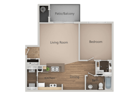 1 Bed 1 Bath Floor Plan at Remington Apartments, Utah, 84047