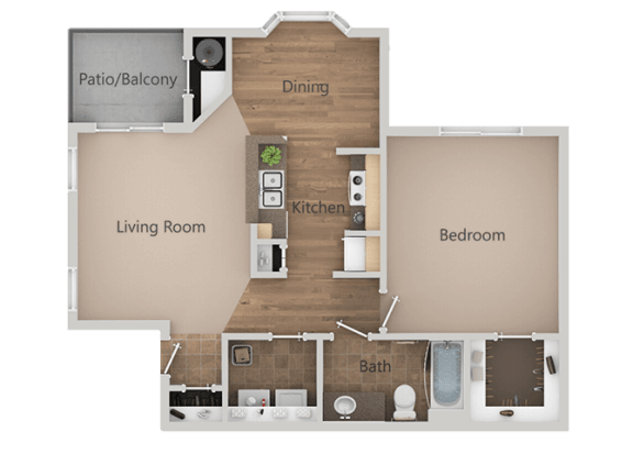 1 Bedroom 1 Bathroom Floor Plan at Remington Apartments, Midvale, UT, 84047