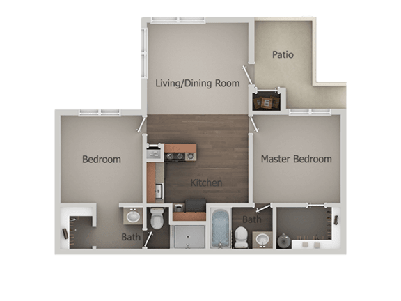 2 Bedroom 2 Bathroom Floor Plan at River Point Apartments, Tucson, AZ, 85712
