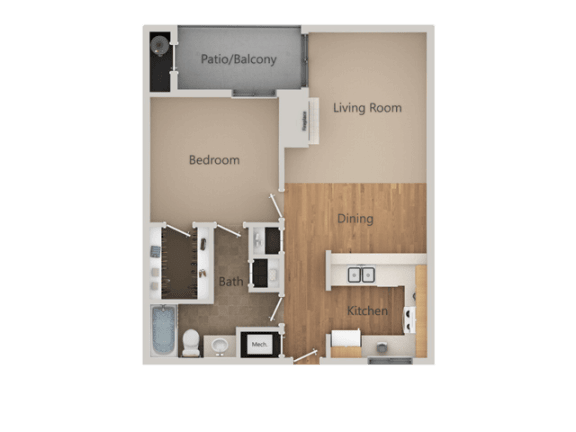 1 Bedroom 1 Bathroom Floor Plan at California Place Apartments, California