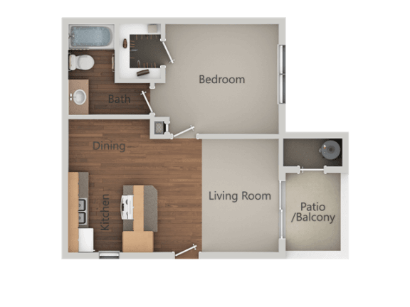 1 Bed 1 Bath Floor Plan at Ranchwood Apartments, Arizona