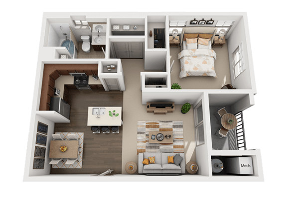 1 Bedroom 1 Bathroom Floor Plan at Four Seasons Apartments &amp; Townhomes, North Logan