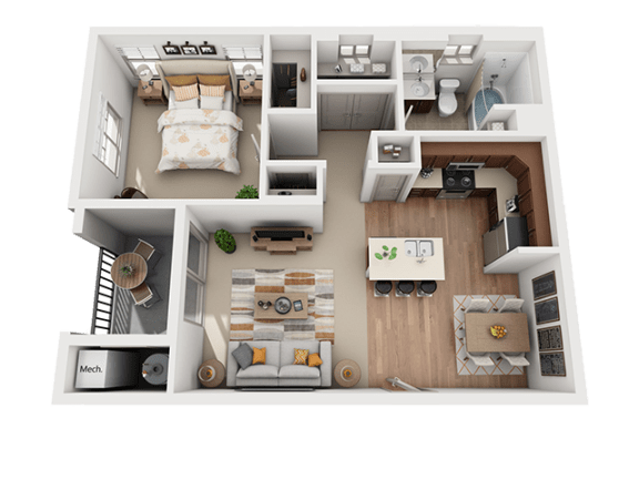 1 Bed 1 Bath Floor Plan at Four Seasons Apartments & Townhomes, Utah