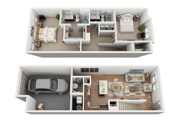 2 Bed 2 Bath Floor Plan at Four Seasons Apartments & Townhomes, North Logan