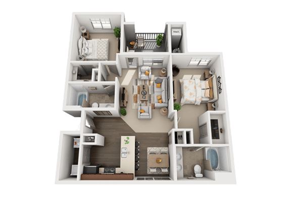 2 Bedroom 2 Bathroom Floor Plan at Four Seasons Apartments &amp; Townhomes, Utah, 84341