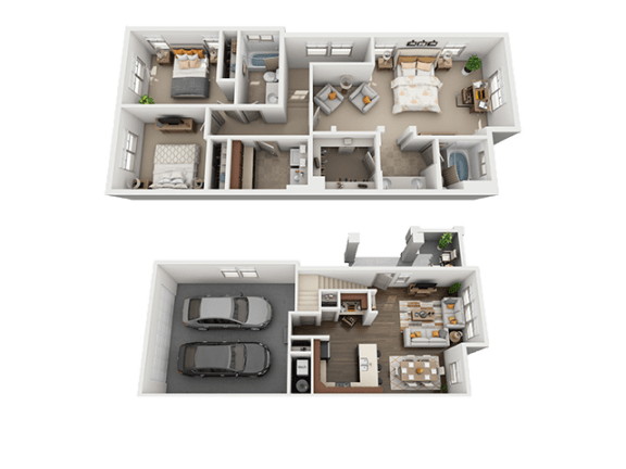 3 Bed, 2 Bath Floor Plan at Four Seasons Apartments & Townhomes, Utah