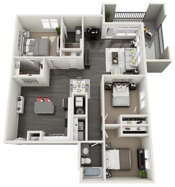 3 bedroom 2 bath Floor Plan at Rivulet Apartments, American Fork, 84003