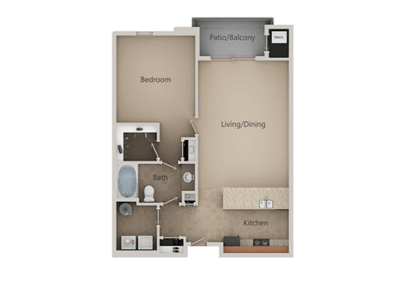 1 Bedroom 1 Bathroom Floor Plan at San Marino Apartments, South Jordan, UT