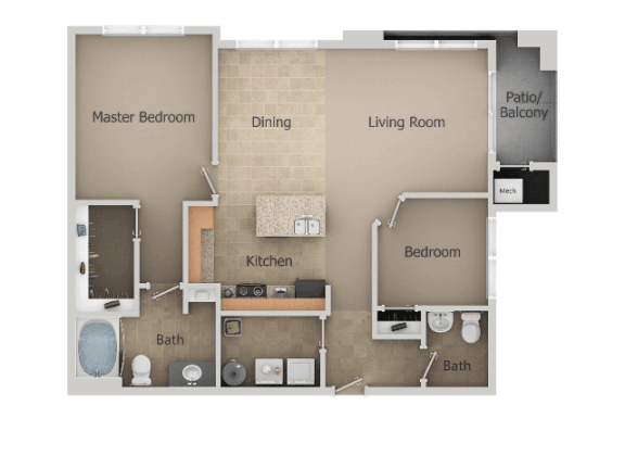 2 Bedroom 1 Bath Floor Plan at San Moritz Apartments, Midvale, Utah