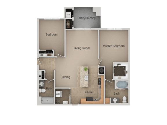 2 Bedroom 2 Bathroom Floor Plan at San Moritz Apartments, Midvale