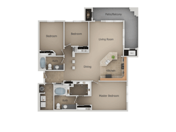 Three Bed Two Bath Floor Plan at San Moritz Apartments, Utah, 84047