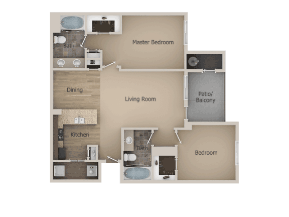 2 Bedroom 2 Bathroom Floor Plan at Talavera at the Junction Apartments &amp; Townhomes, Midvale, UT, 84047