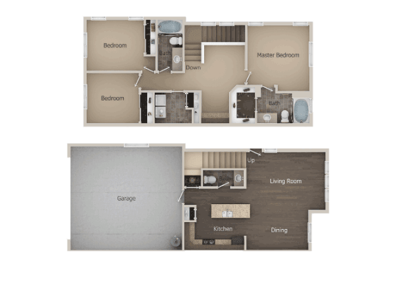 3 bedroom 2 bath Floor Plan at Talavera at the Junction Apartments & Townhomes, Midvale, 84047