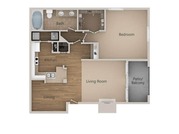 1 Bedroom 1 Bathroom Floor Plan at Trailside Apartments, Colorado