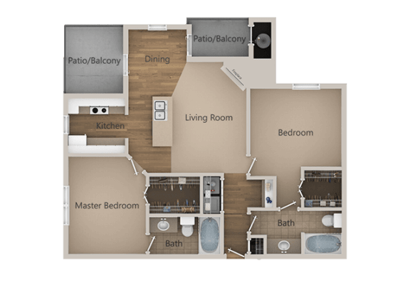2 Bedroom 2 Bathroom Floor Plan at Trailside Apartments, Parker, CO, 80134