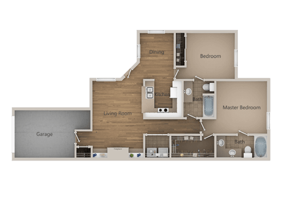 2 bedroom 2 bath Floor Plan at Trailside Apartments, Parker, CO