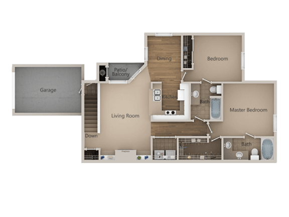 2 Bedroom 2 Bathroom Floor Plan at Trailside Apartments, Parker, 80134