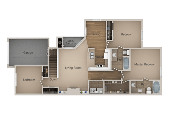 2 Bedroom 2 Bathroom Floor Plan at Trailside Apartments, Parker, Colorado