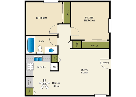 2 Bed 1 Bath Floor Plan at Heritage Park Senior Apartments, Norco, California