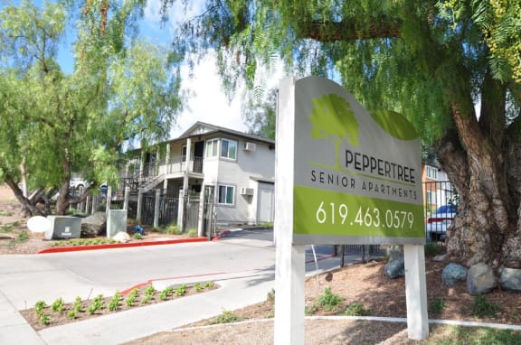 Welcome to Peppertree Senior Apartments signage