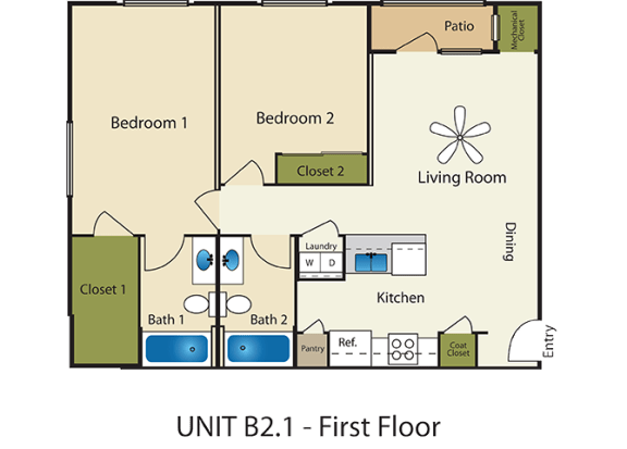 2 Bed 2 Bath Floor Plan at Providence Place Apartments, Salt Lake City, 84111
