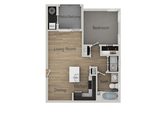 1 Bed 1 Bath Floor Plan at Reserve at View 78 Apartments, Midvale, Utah