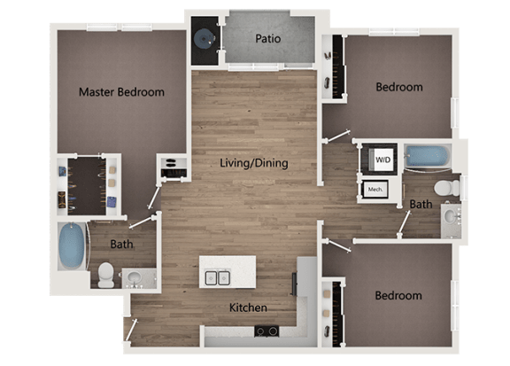 3 Bed 2 Bath Floor Plan at Reserve at View 78 Apartments, Utah