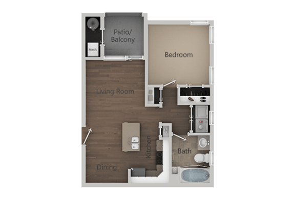 1 Bed 1 Bath Floor Plan at Parc at Day Dairy Apartments and Townhomes, Draper, 84020