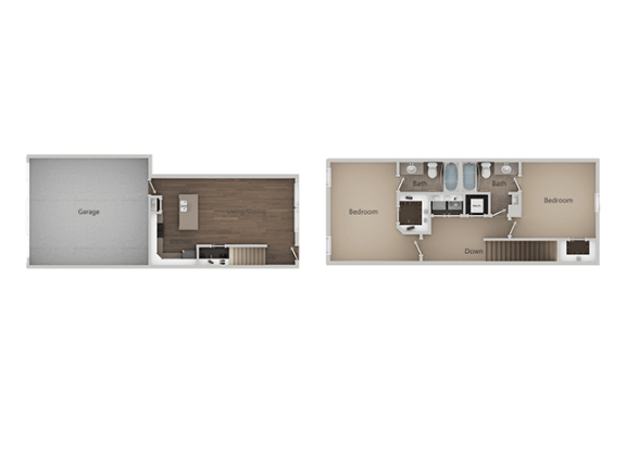2 Bedroom 2 Bathroom Floor Plan at Parc at Day Dairy Apartments and Townhomes, Draper