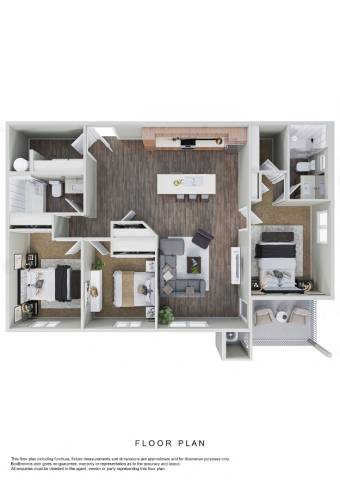 A floor plan of a small apartment with a kitchen, living room, and bathroom.