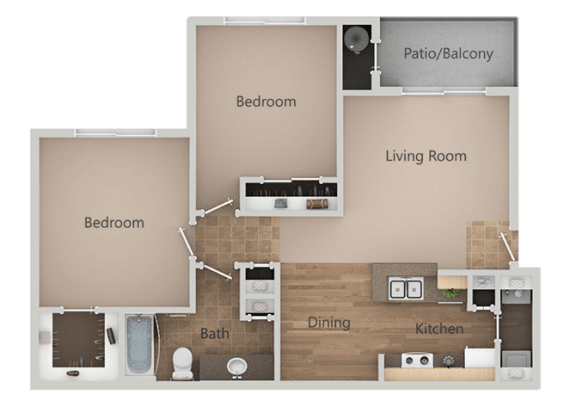 2 Bedroom 1 Bath Floor Plan at Remington&#xA0;Apartments, Midvale, UT