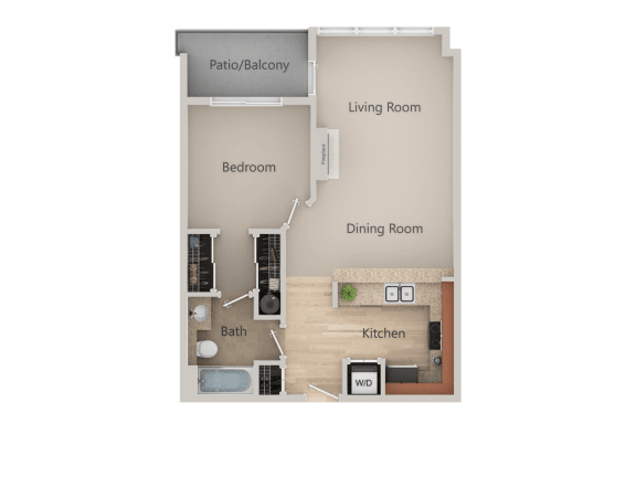 1 Bedroom 1 Bathroom Floor Plan at Metropolitan Collection Apartments, Renton, 98057