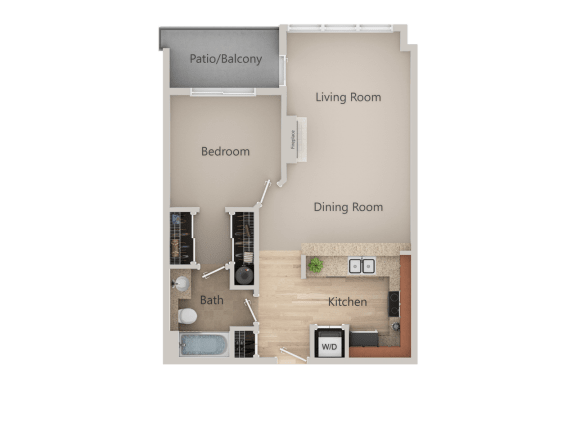 1 Bedroom 1 Bath Floor Plan at Revo 225 Apartments, Renton, 98057