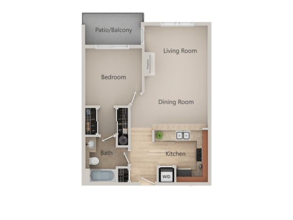 1 Bed 1 Bath Floor Plan at Revo 225 Apartments, Renton, WA