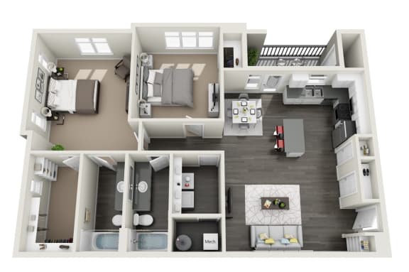 2 Bedroom 2 Bathroom Floor Plan at Rivulet Apartments, American Fork, Utah