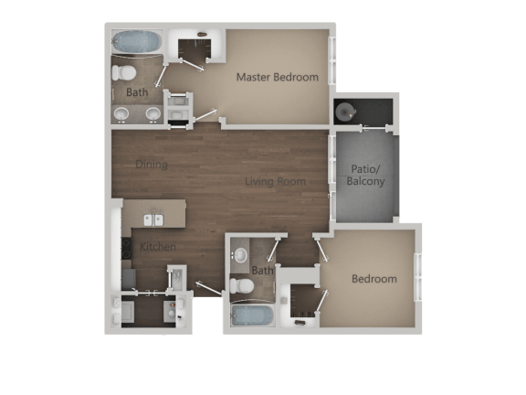 2 Bed 2 Bath Floor Plan at Parc at Day Dairy Apartments and Townhomes, Draper, Utah