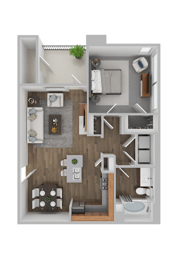 1 bed 1 bath Floorplan at The Foundry Apartments & Townhomes, Billings, Utah